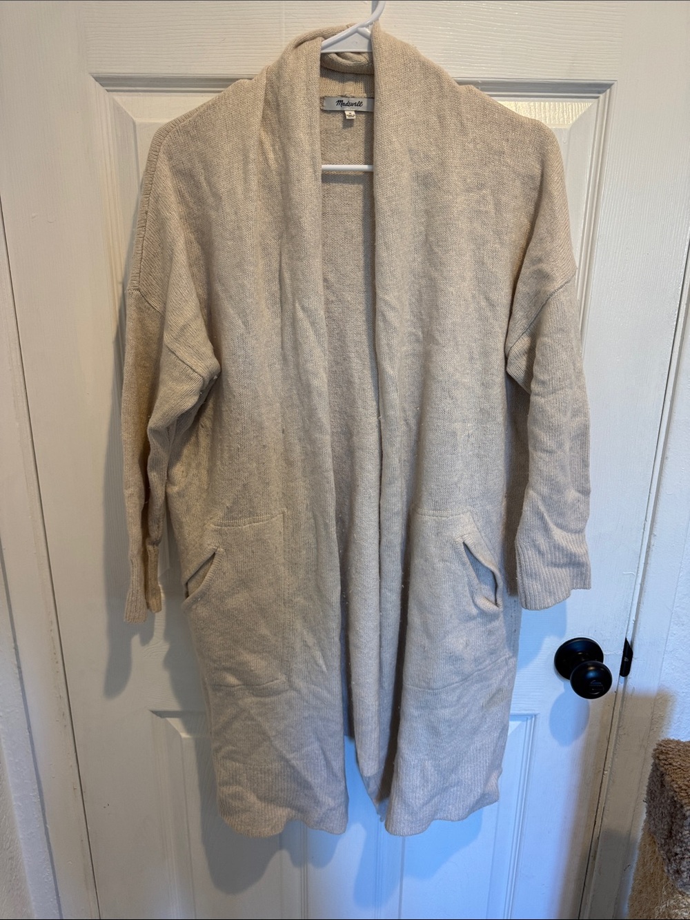 Madewell Cream Open-Front Long Knit Cardigan